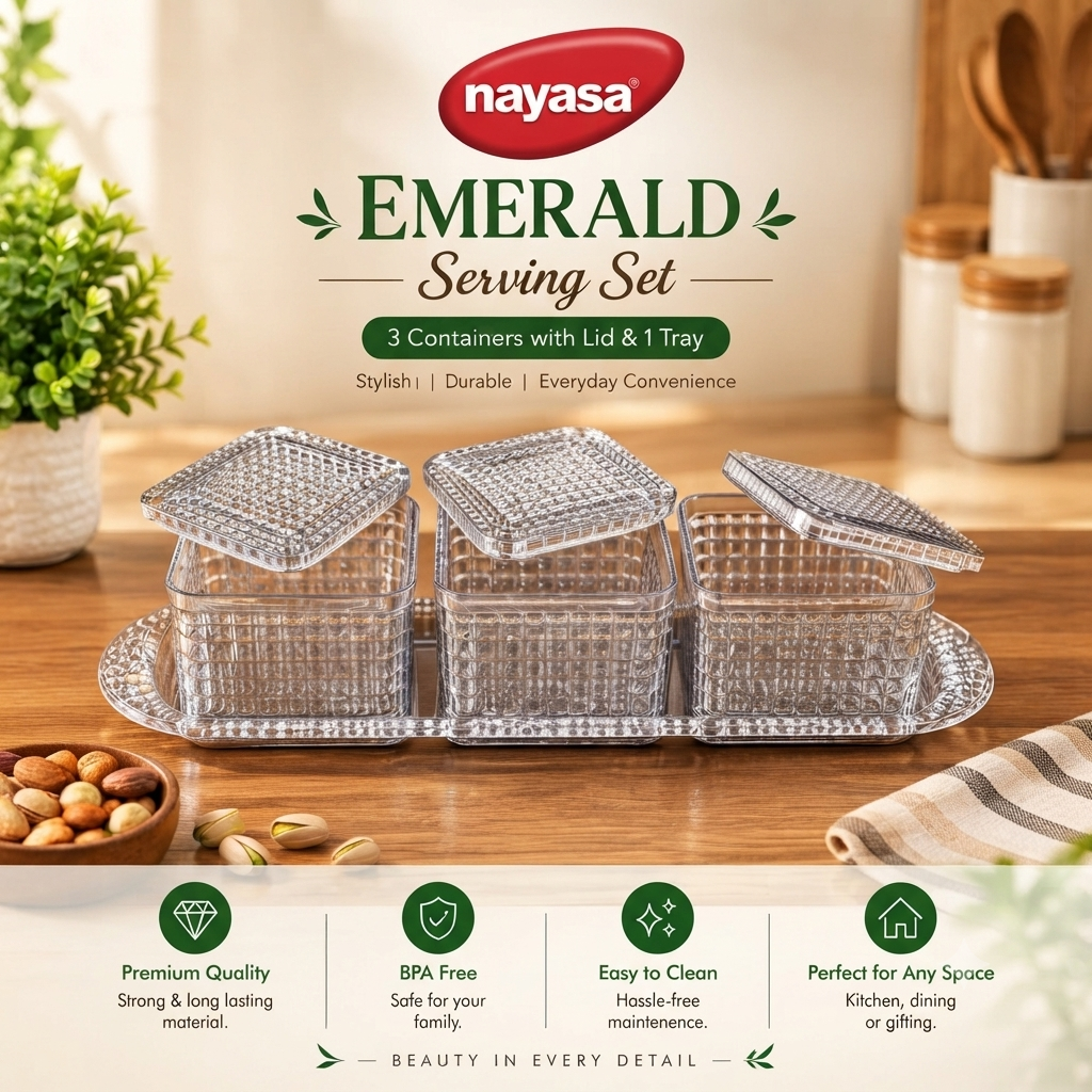 Nayasa Emerald Serving Set with 3 Containers & 1 Tray