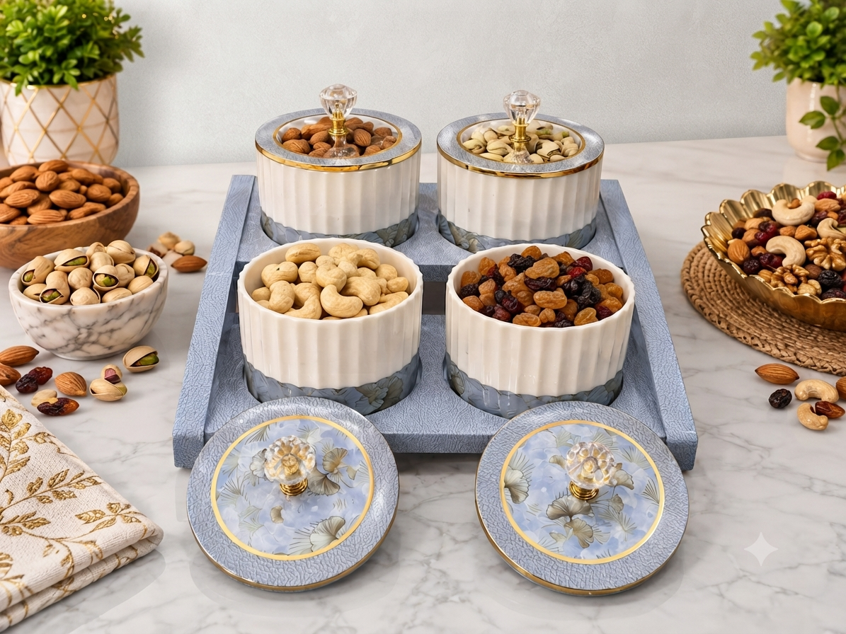 Liza Kabana 4 Multipurpose Dry Fruit Jar Set with Serving Tray & Airtight Lids