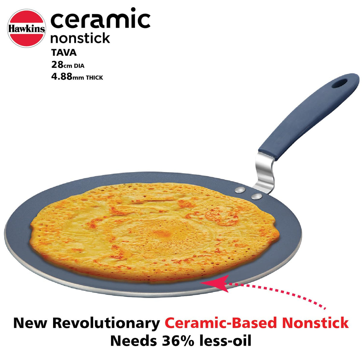Hawkins Ceramic Nonstick Tava, 28 cm Diameter, 4.88 mm Extra Thick (ICT28)