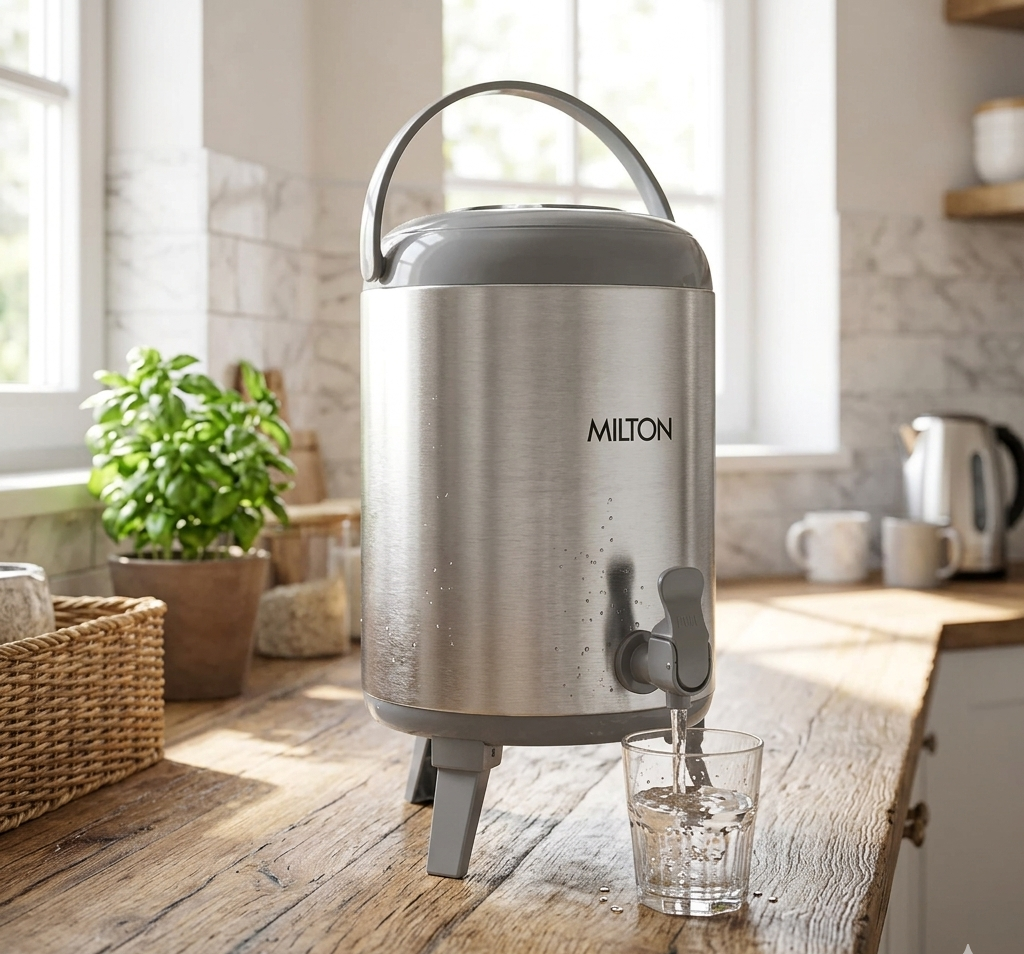 Milton 9.3L Stainless Steel Hot & Cold Water Jug – Leak-Proof Travel Camper