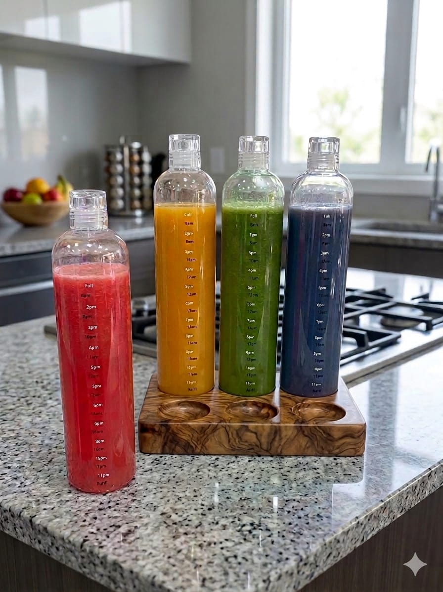 Motivational Glass Water Bottles with Time Marker (Pack of 4) | Premium Leakproof Multicolor Gym & Fridge Bottle Set