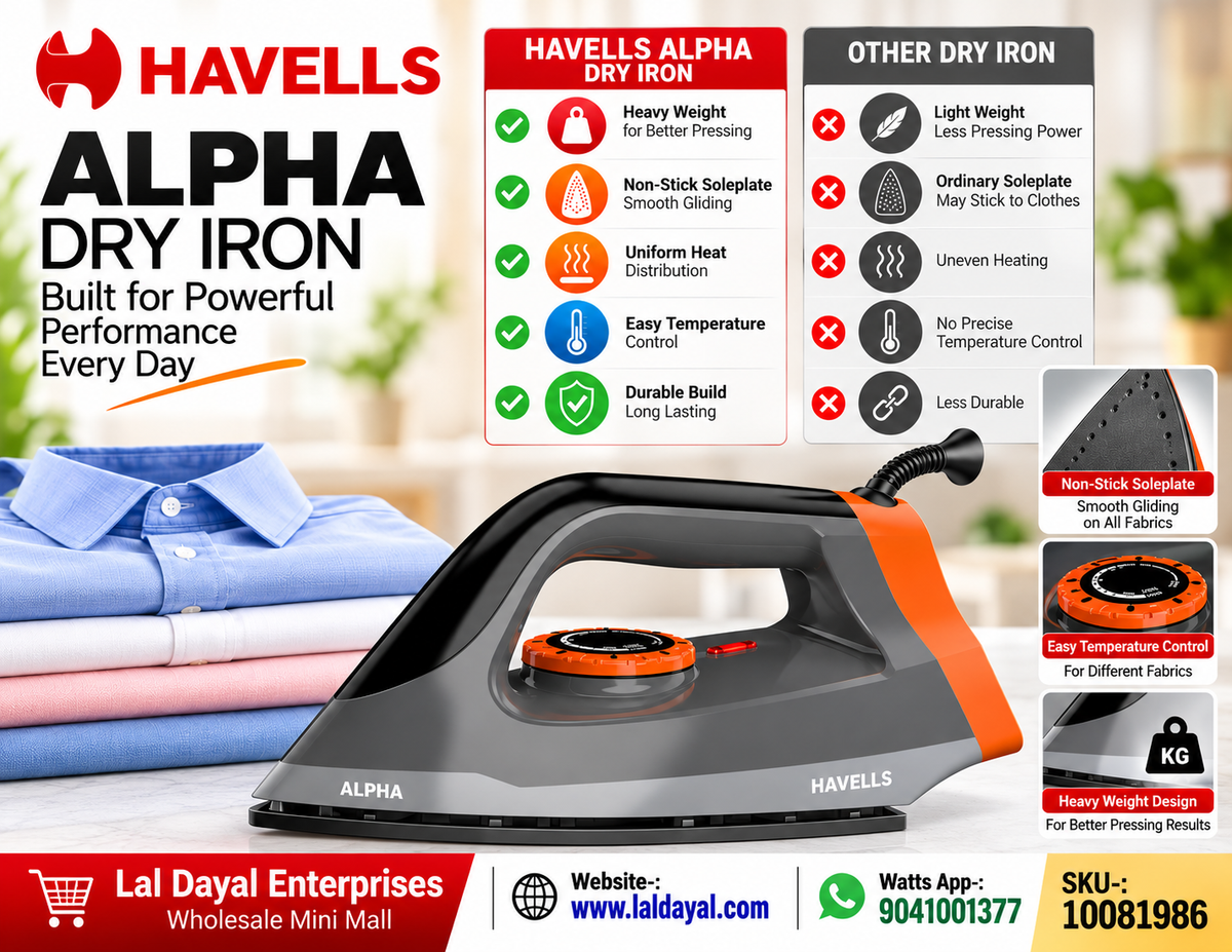 Havells Alpha Heavy Weight Dry Iron with Non-Stick Soleplate