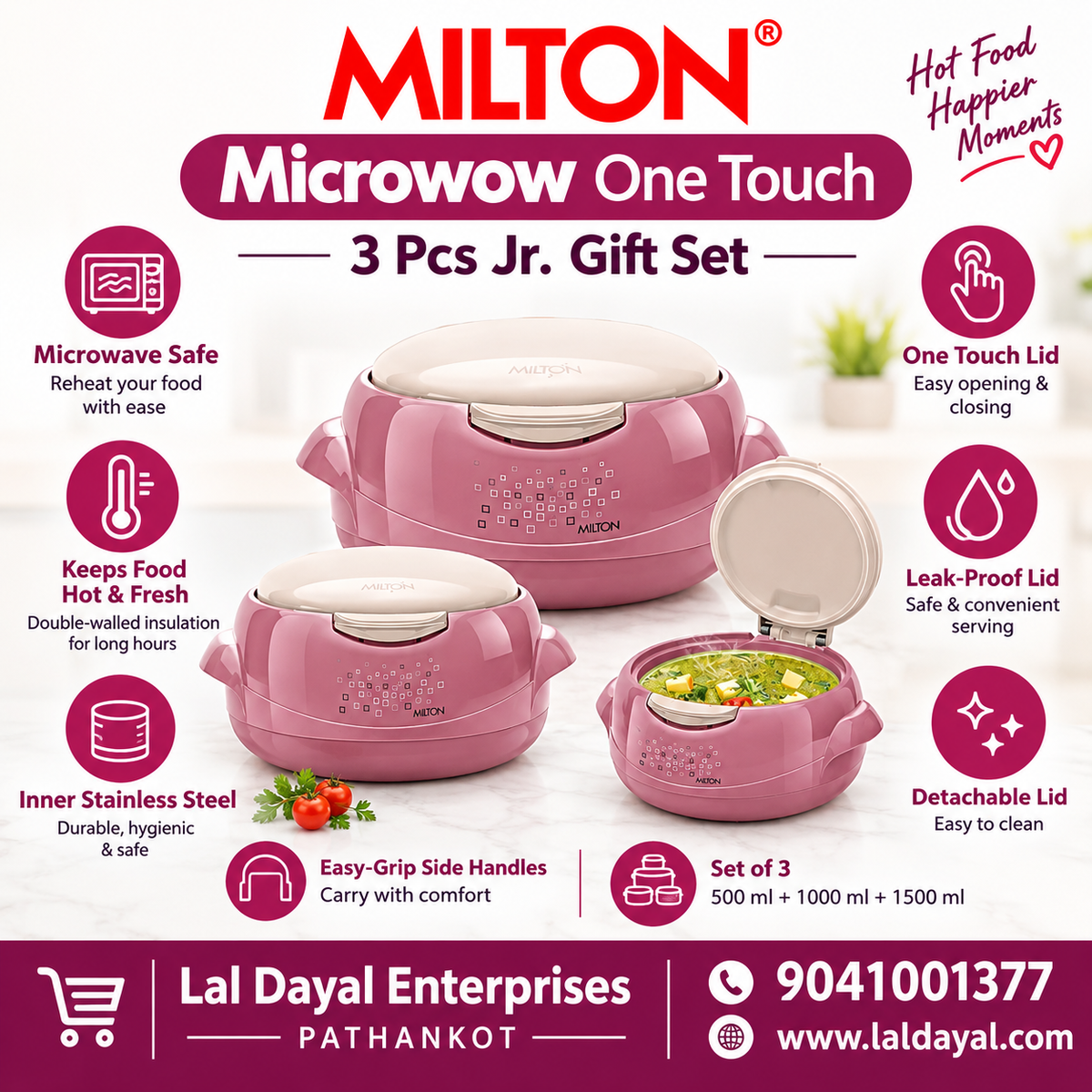 Milton Microwow One Touch Insulated Casserole Set of 3 (Jr. Gift Set) – Microwave Safe Hot Pot