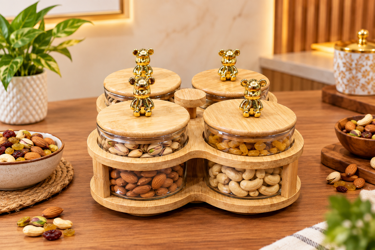 Smartdecor Clarion 4 Glass Jars with Wooden Stand