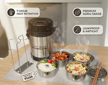 Breeze Ranzer 4-Tier Hot & Cold Tiffin Box with SS304 Grade Food Containers (350 ML x 4)