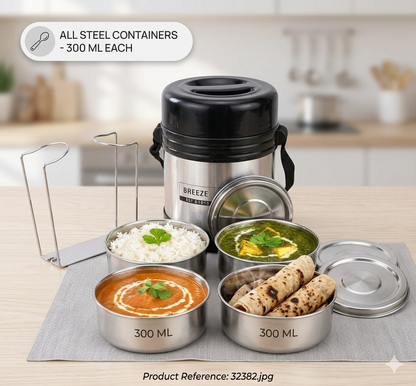 Breeze Ranzer 4-Tier Hot & Cold Tiffin Box with SS304 Grade Food Containers (350 ML x 4)