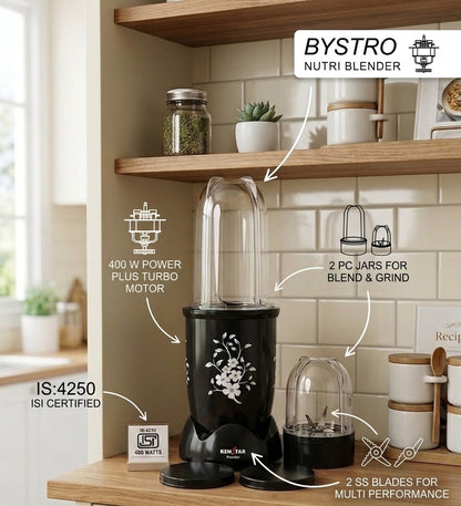 Kenstar Bystro 400W Nutri Blender | 2 Jars for Blending & Grinding (Black)