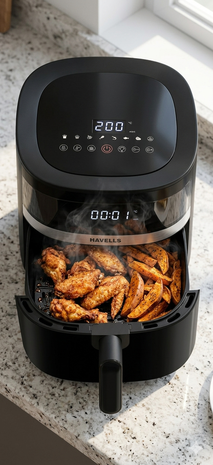 Havells Stellar Chef Digital Air Fryer | 5.5 Ltr Capacity & See-Through Window (1500W)
