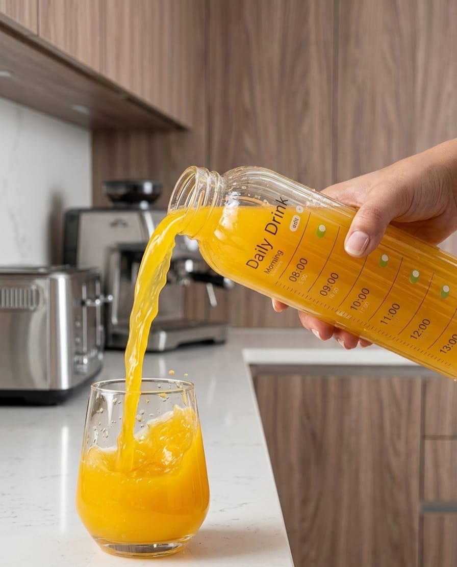 Premium Ribbed Glass Water Bottle with Hourly Time Markers | Clear Motivational Daily Drink Tracker