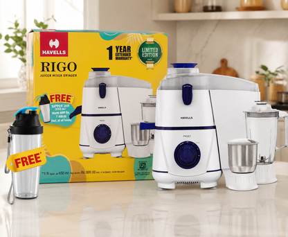 Havells Rigo Juicer Mixer Grinder (Limited Edition Pack) – Includes FREE 650ml Sipper Jar