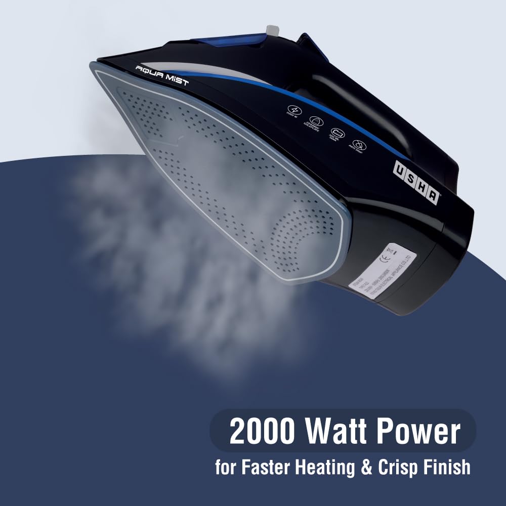 Usha Aqua Mist 2000W Steam Iron with Ceramic Coated Soleplate & 350ml Tank