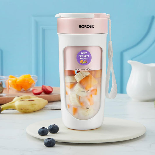 Borosil NutriSip Blue Portable Blender | 40W Low-Noise DC Motor | 340ml Unbreakable PC Jar | USB Rechargeable | Turbo 6 Blade Action | Smoothies, Shakes, Soft Fruit, Protein Mix | 1 Year Warranty