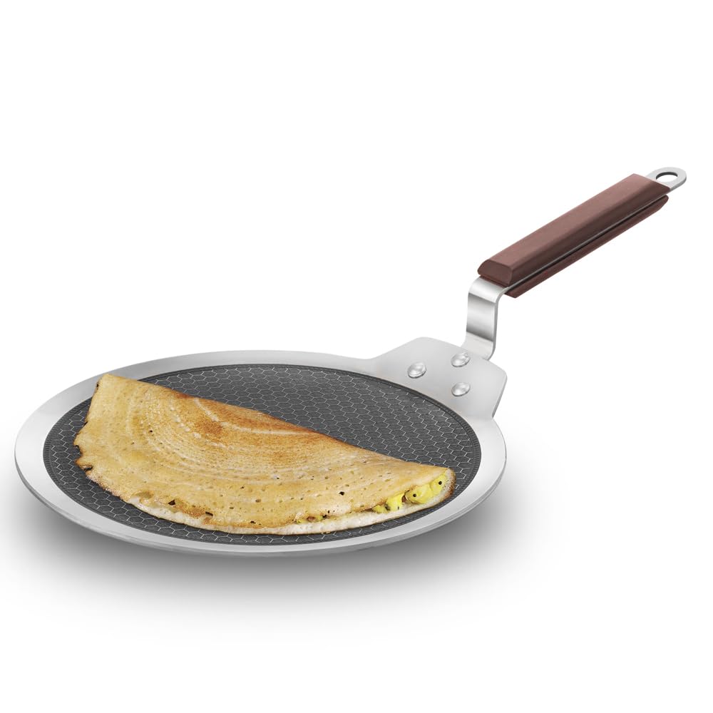 Hawkins Tri-Ply Stainless Steel Dosa Tava, 28 cm (NSDT28) | Shielded Nonstick & Induction Base