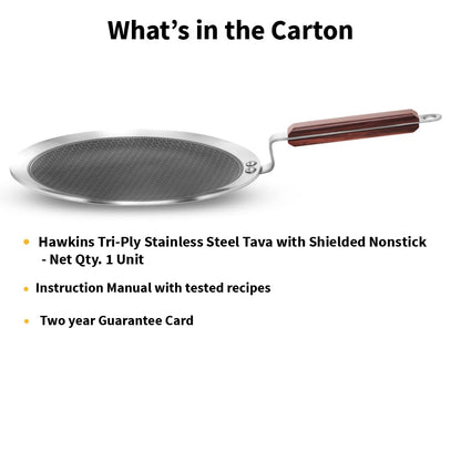Hawkins Tri-Ply Stainless Steel Paratha Tava with Shielded Nonstick, 26 cm (NSPT26)