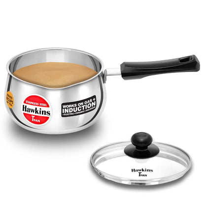 Hawkins Stainless Steel Tea Pan with Glass Lid, 2 Litre (SST20G) | Induction Compatible Saucepan / Chai Pan