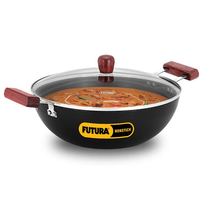 Hawkins Futura 5 Litre Nonstick Deep Kadhai with Glass Lid (INK50G) | Induction Compatible Flat Bottom Kadai