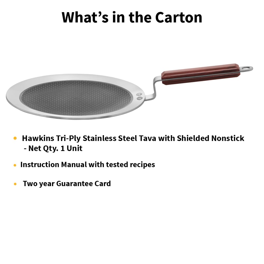 Hawkins Tri-Ply Stainless Steel Paratha Tava, 24 cm (NSPT24) | Shielded Nonstick & Induction Base