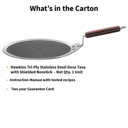 Hawkins Tri-Ply Stainless Steel Dosa Tava, 28 cm (NSDT28) | Shielded Nonstick & Induction Base
