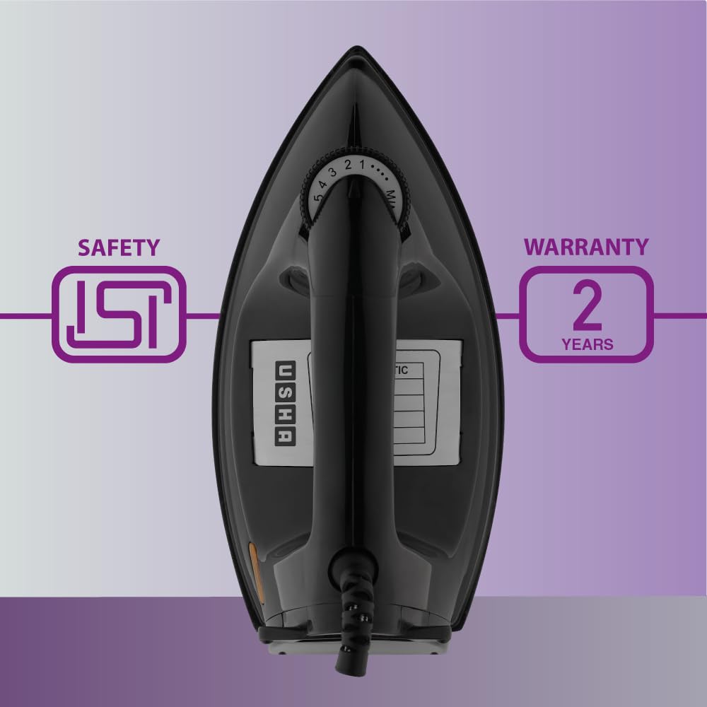 Usha EI 3710 Primora Heavy Weight Dry Iron (1100 Watt / 2.0 kg) with Non-Stick Soleplate