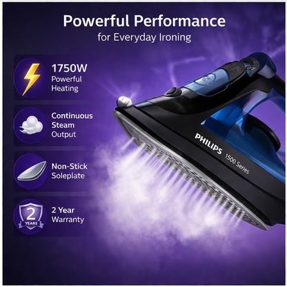 Philips EasySpeed Steam Iron DST1520/20 (1400W, Blue) - Fast Heating & Non-Stick Soleplate