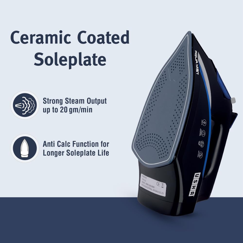 Usha Aqua Mist 2000W Steam Iron with Ceramic Coated Soleplate & 350ml Tank