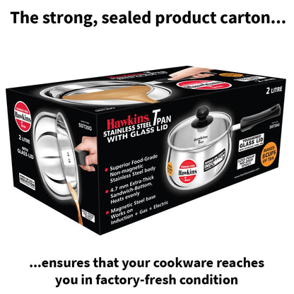 Hawkins Stainless Steel Tea Pan with Glass Lid, 2 Litre (SST20G) | Induction Compatible Saucepan / Chai Pan