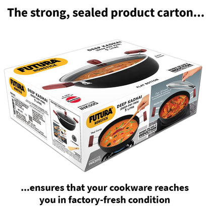 Hawkins Futura 5 Litre Nonstick Deep Kadhai with Glass Lid (INK50G) | Induction Compatible Flat Bottom Kadai