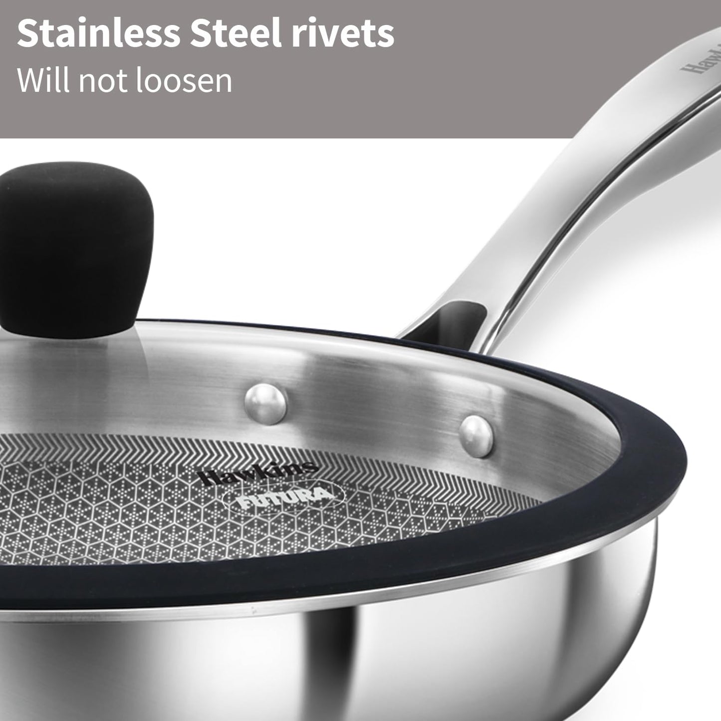 Hawkins Pro 26 cm Tri-Ply Stainless Steel Frying Pan with Glass Lid | Shielded Nonstick (PSNF26G)