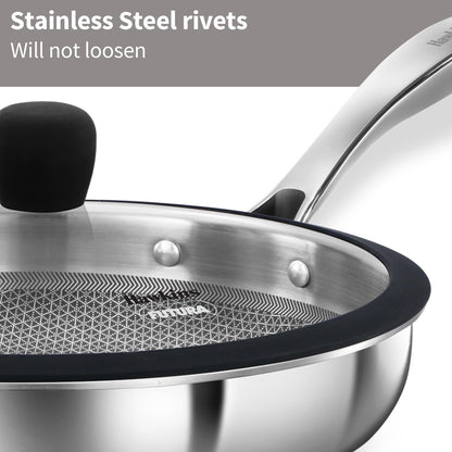 Hawkins Pro 26 cm Tri-Ply Stainless Steel Frying Pan with Glass Lid | Shielded Nonstick (PSNF26G)