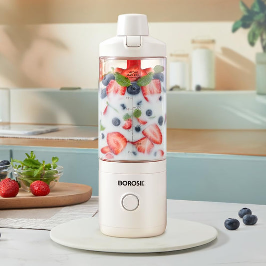 Borosil 75W NutriMate Portable Blender | 550ml | DC Motor | Smoothie Maker, Protein Shakes, Juices | Compact & Travel Friendly | 1 Year Warranty