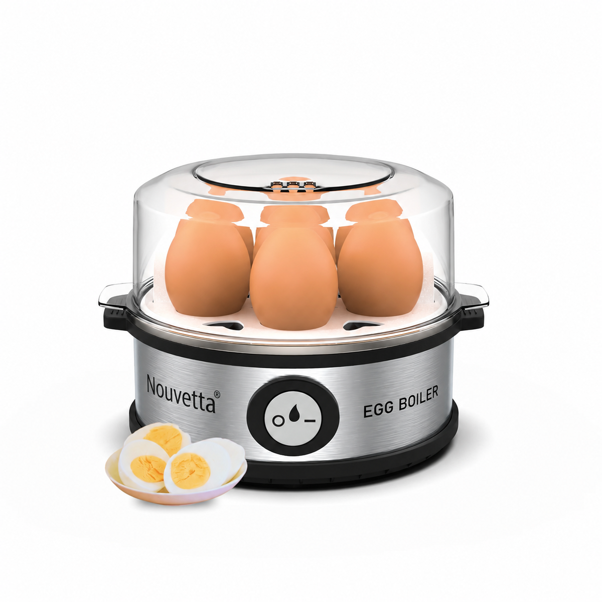 Nouvetta Italy 360W Electric Egg Boiler - Instant 7 Egg Cooker with Stainless Steel Heating Plate & Auto Shut-Off