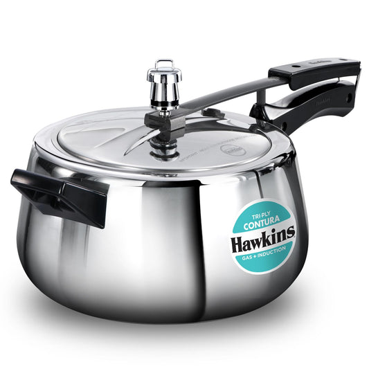Hawkins Tri-Ply Contura Stainless Steel Pressure Cooker, 5 Litre, Gas and Induction Compatible, Inner Lid (Model: SSTCO50)