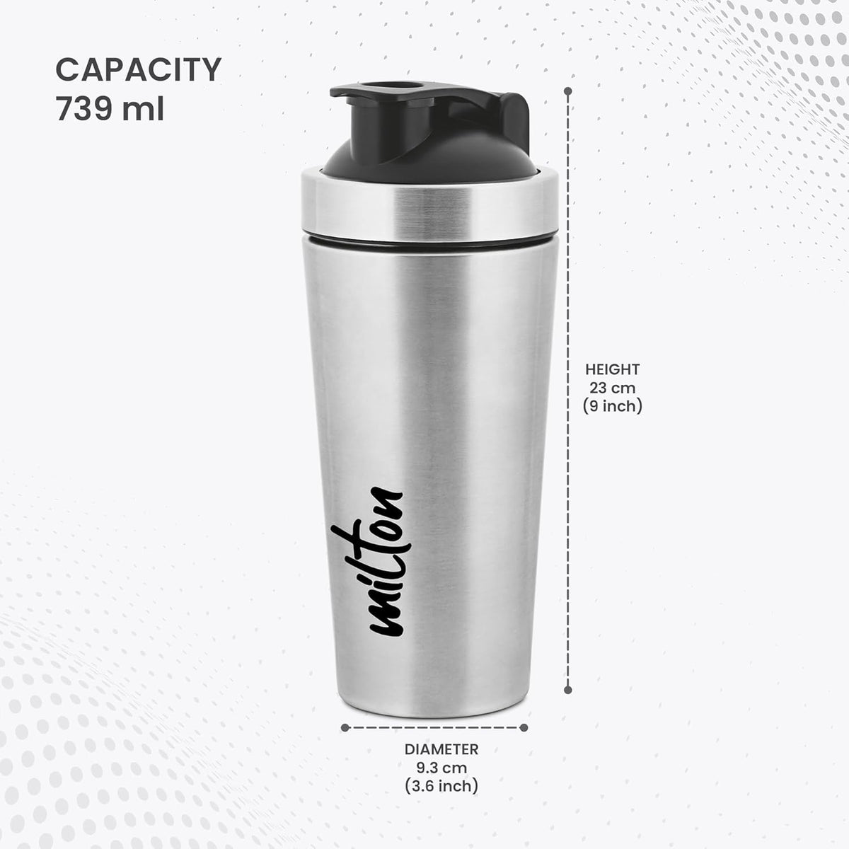 Milton 739ml Stainless Steel Protein Shaker with Mixer Ball