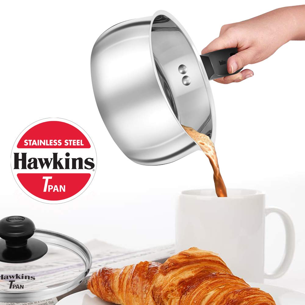 Hawkins Stainless Steel Tea Pan with Glass Lid, 1 Litre (SST10G) | Induction Compatible Saucepan / Chai Pan