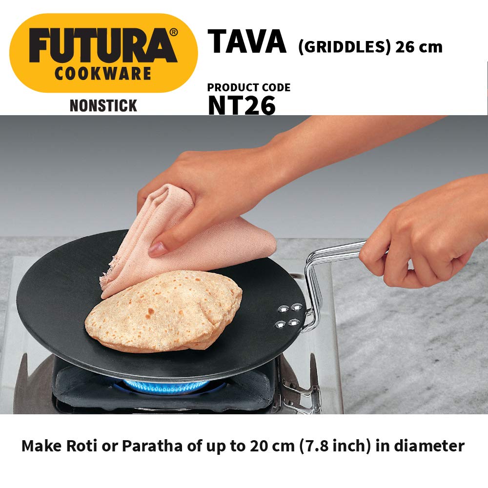 Hawkins Futura Nonstick Tava (Griddle) 26 cm (4.06 mm Thick) – Stay-Cool Stainless Steel Handle (NT26)