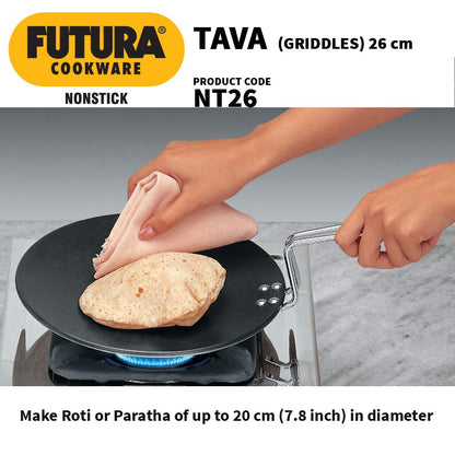 Hawkins Futura Nonstick Tava (Griddle) 26 cm (4.06 mm Thick) – Stay-Cool Stainless Steel Handle (NT26)
