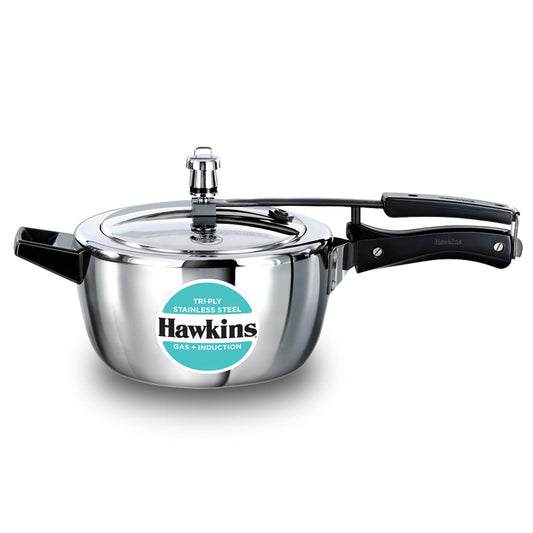 Hawkins 3.5 Litre Tri-Ply Stainless Steel Pressure Cooker (HSST35) - Gas & Induction Compatible