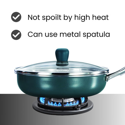 Hawkins Olive Pro Triply Stainless Steel Deep Fry Pan with Glass Lid, 2 Litre (POSF22G) | Induction Compatible Frying Pan