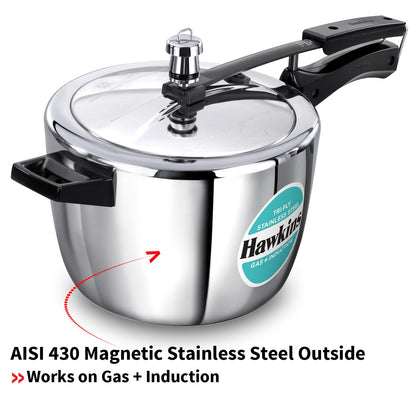 Hawkins Tri-Ply Stainless Steel Pressure Cooker (4.5 Litre, HSST45) – Gas & Induction Compatible