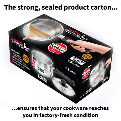 Hawkins Stainless Steel Tea Pan with Glass Lid, 1.5 Litre (SST15G) | Induction Compatible Saucepan / Chai Pan