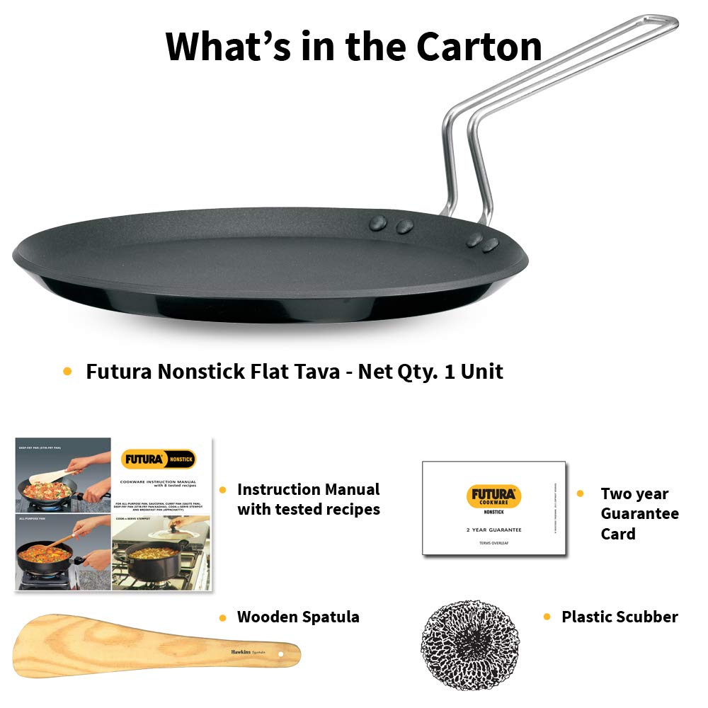 Hawkins Futura Nonstick Flat Tava 26 cm (4.88 mm Thick) – Stay-Cool Stainless Steel Handle (NFT26)