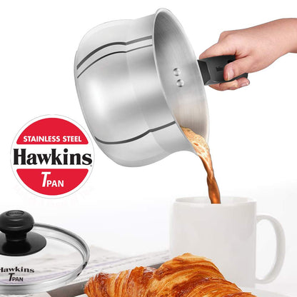 Hawkins Stainless Steel Tea Pan with Glass Lid, 1.5 Litre (SST15G) | Induction Compatible Saucepan / Chai Pan