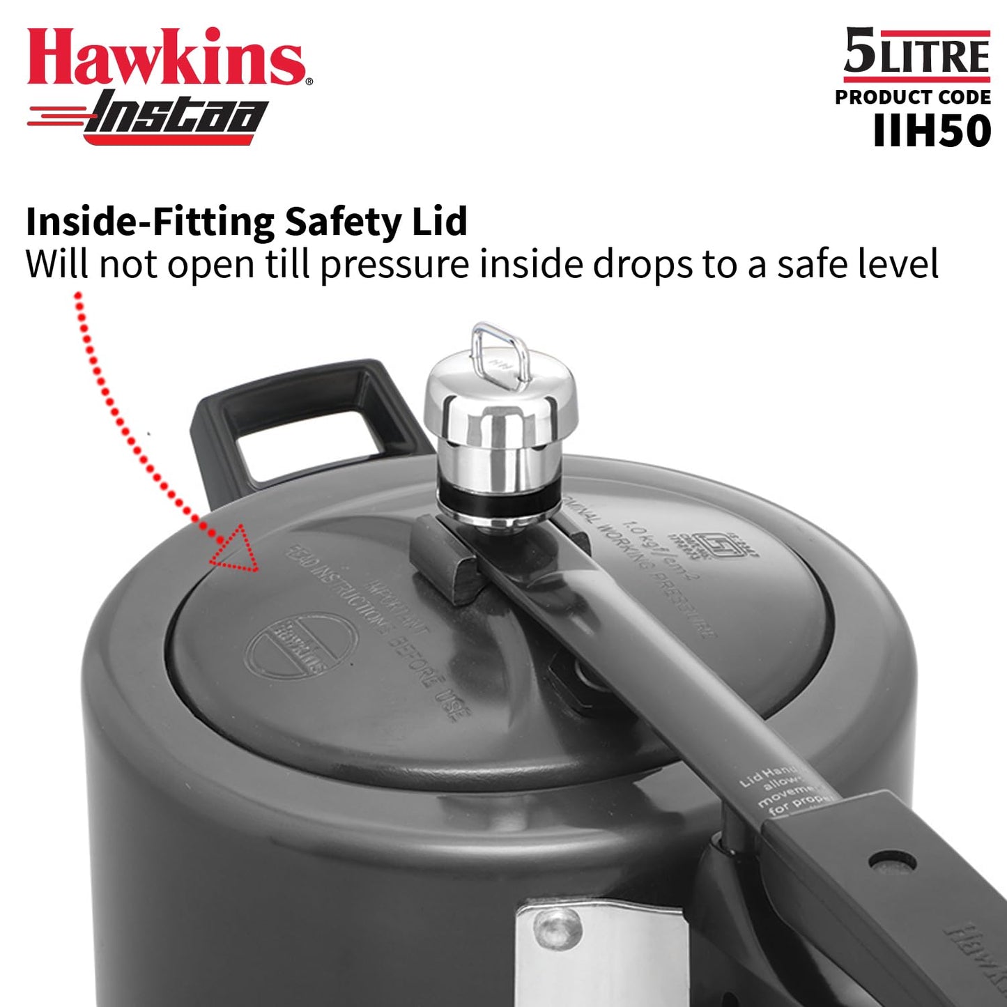 Hawkins Instaa 5 Litre Hard Anodised Pressure Cooker | Gas and Induction Compatible (IIH50)