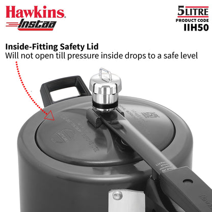 Hawkins Instaa 5 Litre Hard Anodised Pressure Cooker | Gas and Induction Compatible (IIH50)