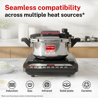 Prestige Flip-On Tri-Ply Stainless Steel Pressure Cooker, 3 Litre | India's First Spillage Control Cooker with Glass Lid