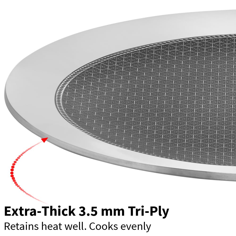 Hawkins Tri-Ply Stainless Steel Paratha Tava, 24 cm (NSPT24) | Shielded Nonstick & Induction Base