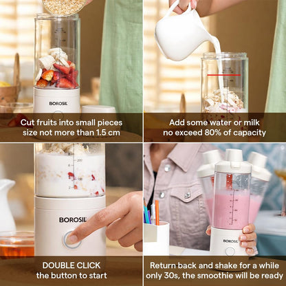Borosil 75W NutriMate Portable Blender | 550ml | DC Motor | Smoothie Maker, Protein Shakes, Juices | Compact & Travel Friendly | 1 Year Warranty
