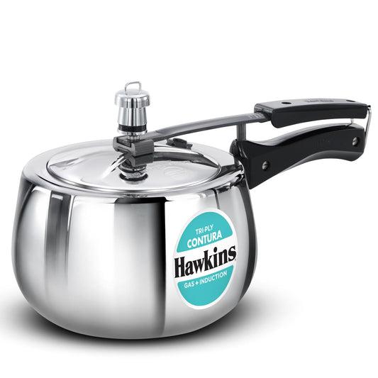 Hawkins Tri-Ply Contura Stainless Steel Pressure Cooker, 3 Litre | Gas & Induction Compatible (SSTCO30)