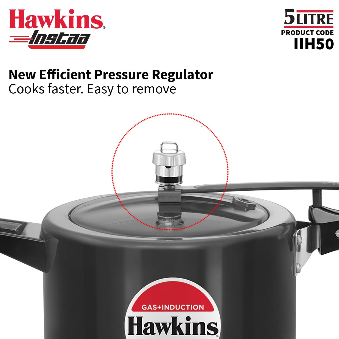 Hawkins Instaa 5 Litre Hard Anodised Pressure Cooker | Gas and Induction Compatible (IIH50)