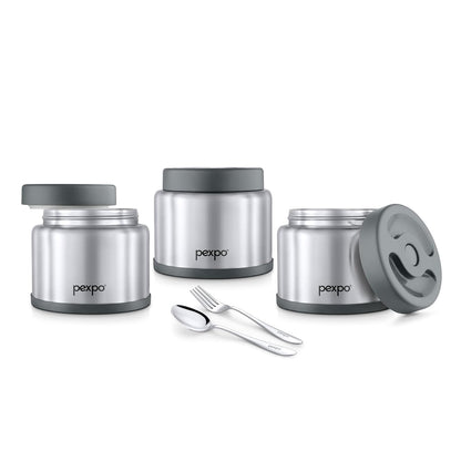 Pexpo Extreme Vacuum Insulated Stainless Steel Lunch Box with 2-Layer Insulated Bag | 3 Containers